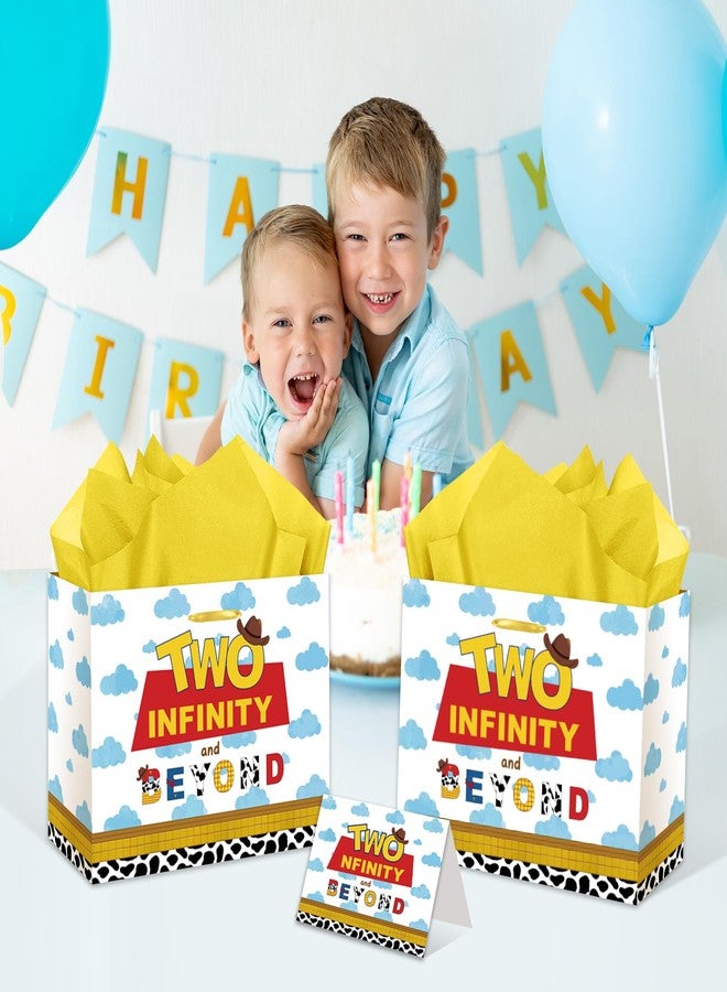 RTMISA Two Infinity and Beyond Birthday Gift Bag with Tissue Paper and Greeting Card Cartoon Story 2 Year Old Boy Birthday Gifts Wrapping Bag 2nd Birth Day Decorations Supplies - Image 5